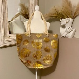 Brown Tan Hawaii Gold Monstera Beach Summer Vacation Tote‎ Bag